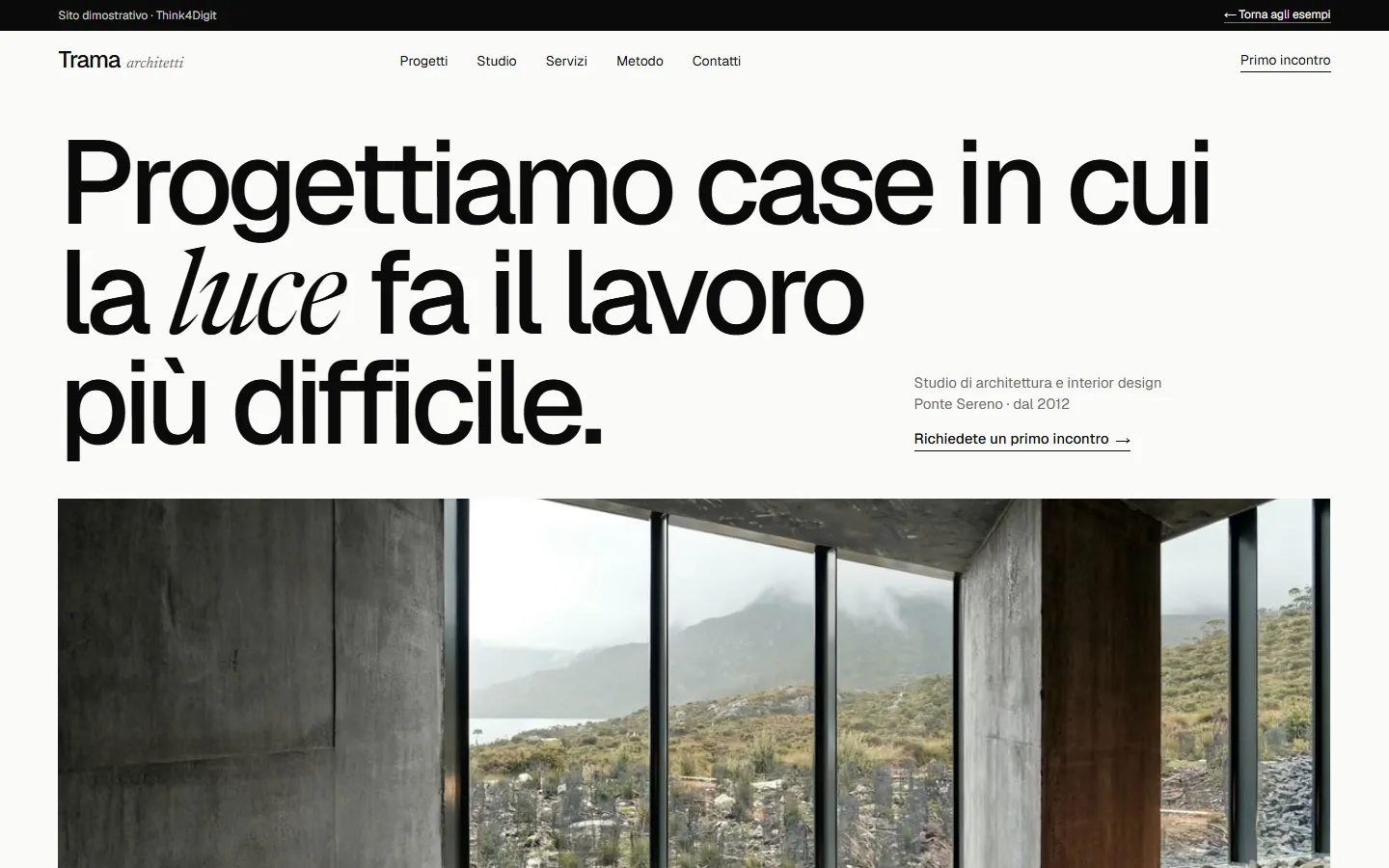 Trama Architetti: la pagina vista da computer