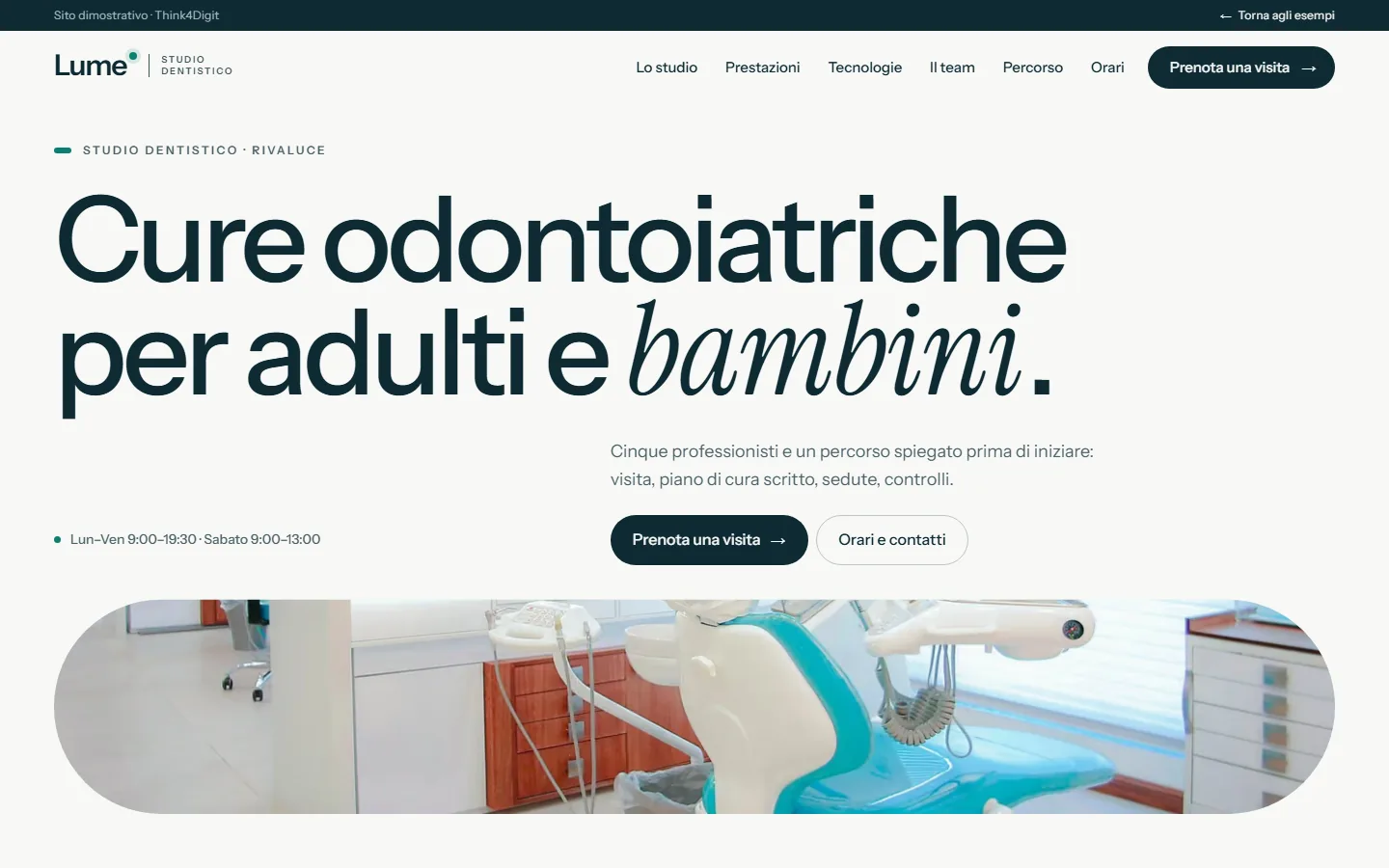 Studio Dentistico Lume: la pagina vista da computer