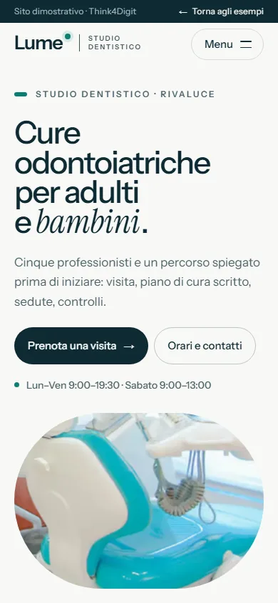 Studio Dentistico Lume: la pagina vista da telefono