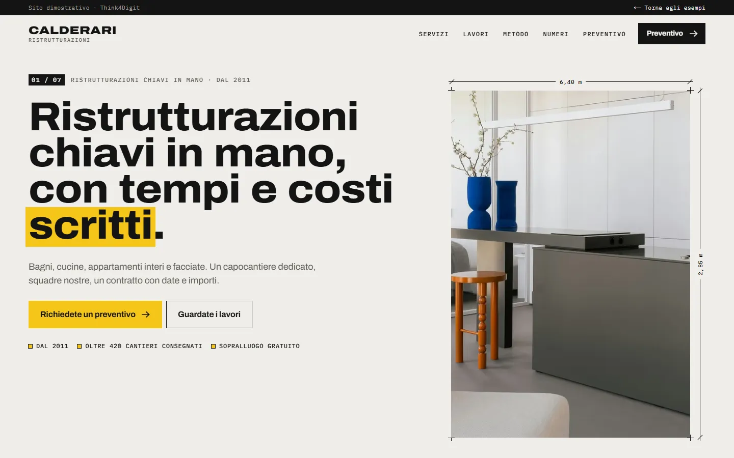 Calderari Ristrutturazioni: la pagina vista da computer