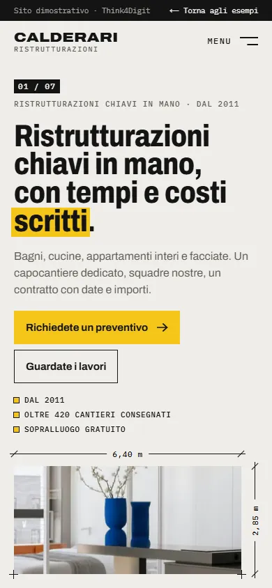Calderari Ristrutturazioni: la pagina vista da telefono