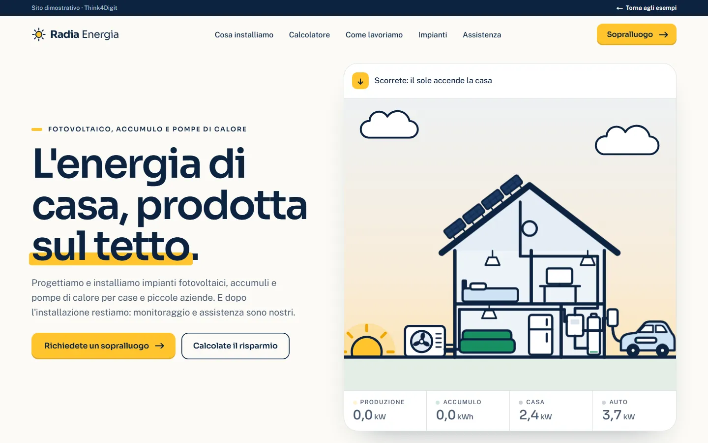 Radia Energia: la pagina vista da computer