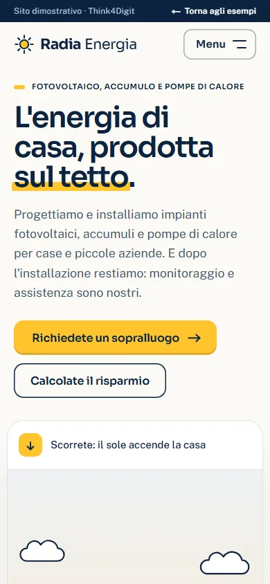 Radia Energia: la pagina vista da telefono