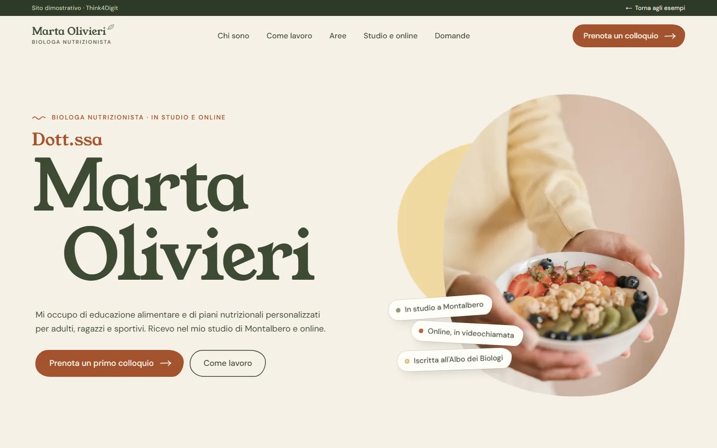Marta Olivieri, Biologa Nutrizionista: la pagina vista da computer