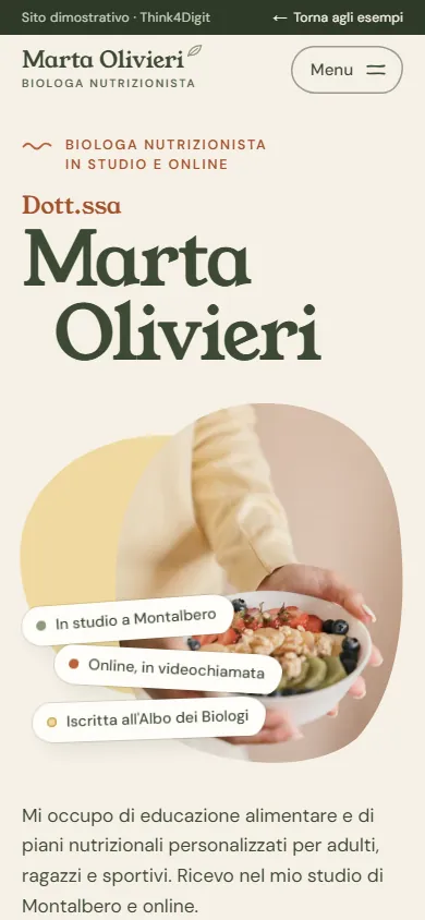 Marta Olivieri, Biologa Nutrizionista: la pagina vista da telefono