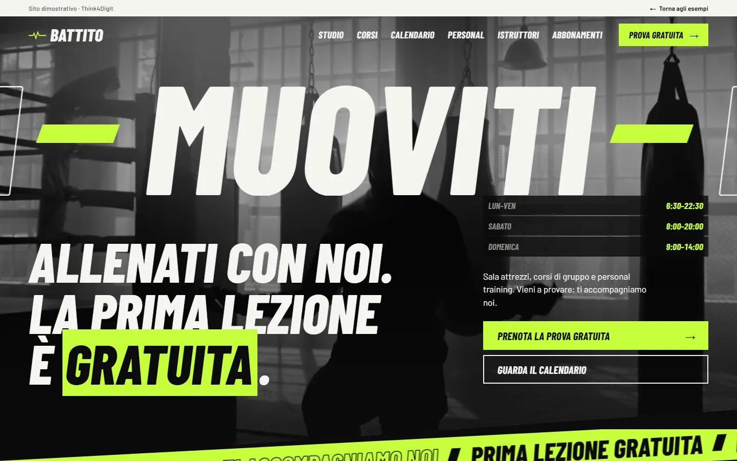 Battito Studio Fitness: la pagina vista da computer